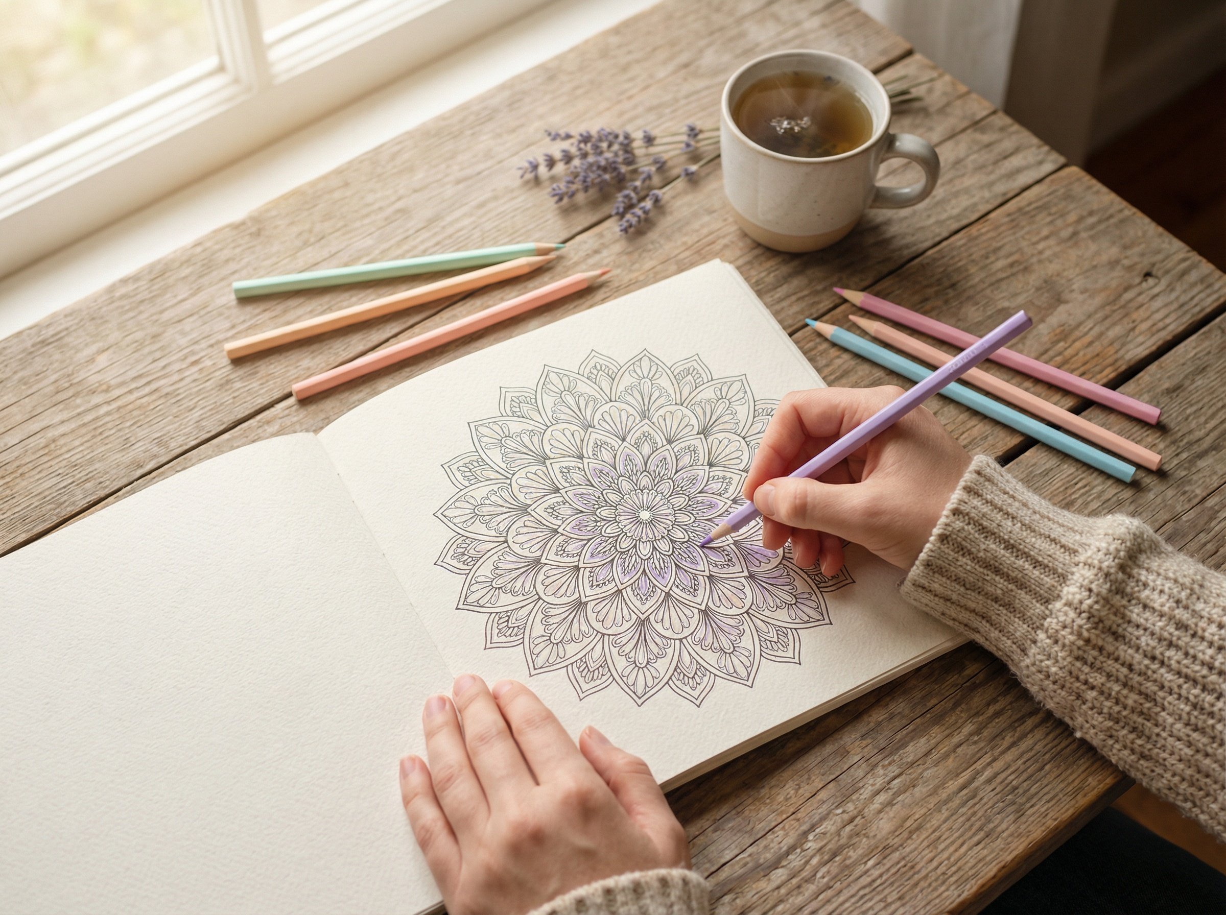 Person coloring in Flirvo book - screen-free relaxation